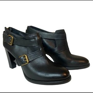 J. Crew Black Ankle Boots with Gold Buckles